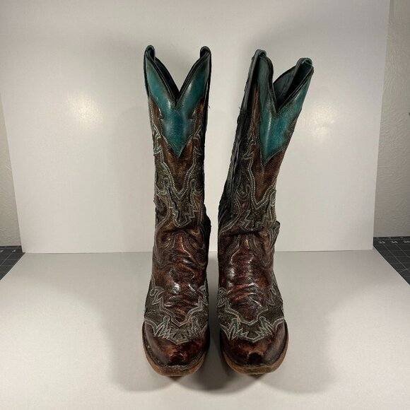 Corral Cowgirl Boots Brown and Blue Size 9 1/2 M - Picture 1 of 12